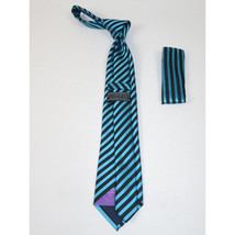Men's Woven Tie Hankie Set J.Valintin Private Collection R24 Teal Stripe image 3