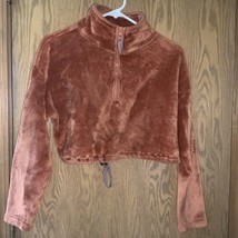 Urban Outfitters Women Sweater Orange Crop Fleece Mock Neck 1/2 Zip Boho... - £22.76 GBP