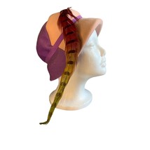 Ladies Pink and Purple Wool Hat with Long Feather Accent Vintage - £21.74 GBP