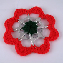 Red and Green Recycled Can Tab Christmas Flower Ornament - £9.58 GBP
