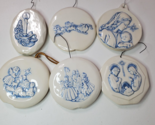 Handpainted Round White &amp; Blue Christmas Ornaments Religious Vintage Set... - $19.75