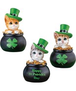 Set of 3 Kitty Cat in Pot of Gold St Patricks Day Figurine Statue Tablet... - $431.57 MXN