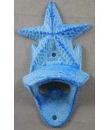 New Nautical Blue Painted Cast Iron Star Fish Wall Mount Beer Pub Bottle Opener - $9.79