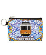 Traditional Portugal Tile Azulejo Yellow Tram Zippered Coin Holder With ... - $35.99