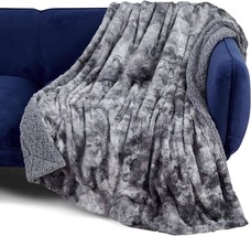 Dark Grey Plush Super Soft Sherpa Warm Comfy Faux Fur Throw Blankets For Sofa - £26.99 GBP