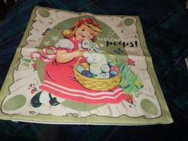 2 New Vintage Easter Boy Girl Bunny Pillow Covers 17&quot; Sq Linen Look Zipper - £15.81 GBP