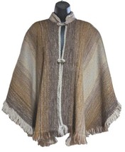 Vtg 70s Wool Poncho Cape Boho Fringe Woven Sweater Norm Thompson 1970s Handwoven - £86.52 GBP