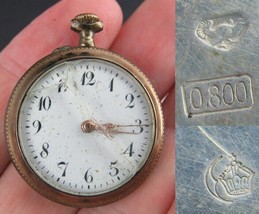 .800 fine silver pocket watch case GERMAN 3/0s ladies crown logo U.H. - $46.74