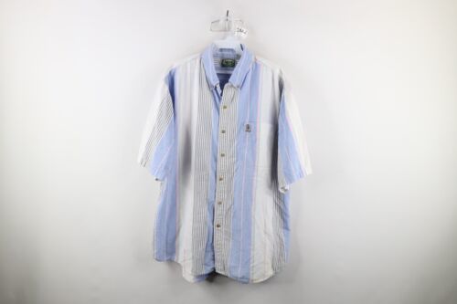 Primary image for Vtg 90s Streetwear Mens L Distressed Pastel Striped Short Sleeve Button Shirt