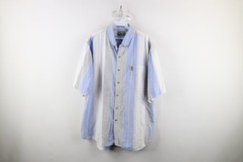 Vtg 90s Streetwear Mens L Distressed Pastel Striped Short Sleeve Button ... - $39.55