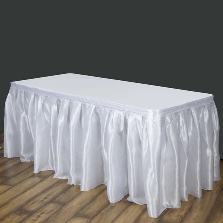 White- 14FT Table Covers Satin Table Skirt Party Even - $51.68
