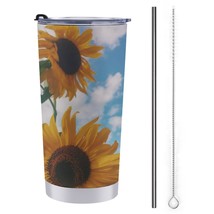 Mondxflaur Yellow Sunflower Steel Thermal Mug Thermos with Straw for Coffee - £16.72 GBP