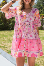 Floral Polka Dot Buttoned Mini Dress - $42.95