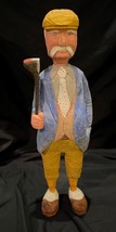 Vintage Wood Carving Statue Figure Golfer Golfing Golf Old Man by Peter Caleca - $64.35