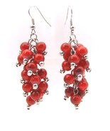 Earrings Silver Wires Bunches of Dangly Round Red Beads - £6.28 GBP