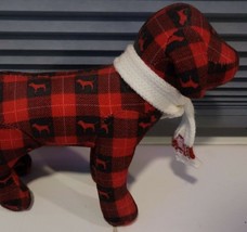 NWT Victorias Secret PINK Dog Logo Red Buffalo Plaid White Scarf 2007 6.5&quot; - £29.90 GBP