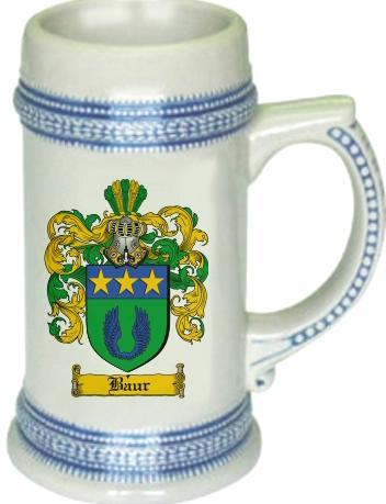 Baur Coat of Arms Stein / Family Crest Tankard Mug
