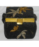 Vintage Black Beaded Corii Tokyo Evening Bag Box Purse Gold Silver Flowers - £71.81 GBP