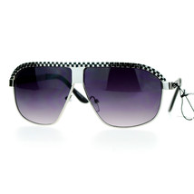 Mens Fashion Sunglasses Checkered Flat Top Square Racer Metal Frame - £7.90 GBP