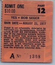 Vintage Yes Bob Seger J. Geils Ticket Stub August 21 1977 Buffalo New York - $34.64