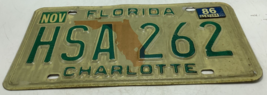 Florida 1986 CHARLOTTE COUNTY License Plate &quot;HSA 262&quot; - $13.99