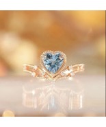 14K Rose Gold Plated Adjustable Blue Crystal Aquamarine Heart Ring for W... - $11.99