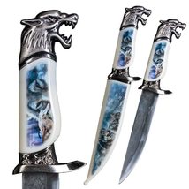 Munetoshi 13 Fantasy Wolf Dagger Bowie Gift Knife with Painted Scabbard ... - £10.88 GBP