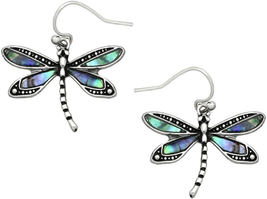 Liavy&#39;S Dragonfly Fashionable Earrings - Fish Hook - Abalone Paua Shell - Unique - £15.50 GBP