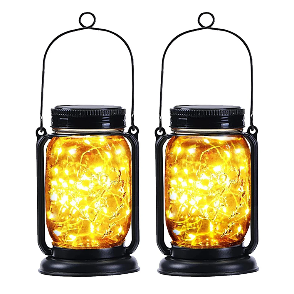 1/2Pcs Solar Mason Jar Lights,Outdoor Solar Hanging Lanterns with 30 Led Retro D - £82.00 GBP
