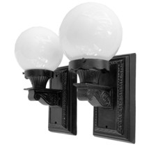 Pair Large Cast Iron Sconce Lights Restored Outdoor Sockets Milk Glass G... - £572.40 GBP