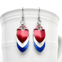 USA patriotic chainmail scales earrings, red white blue - £17.59 GBP