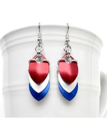 USA patriotic chainmail scales earrings, red white blue - £17.62 GBP
