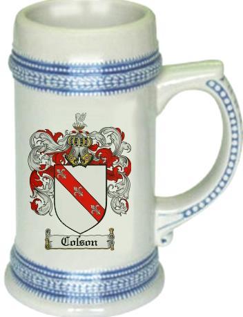 Colson Coat of Arms Stein / Family Crest Tankard Mug