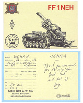 1988 Vintage QSL Card Drawing French Tank Military Crest Radio Club QSL ... - $300.33 MXN
