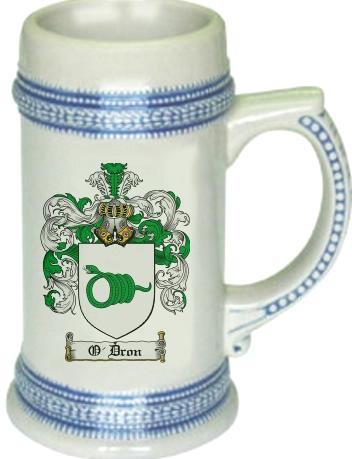 O'Dron Coat of Arms Stein / Family Crest Tankard Mug