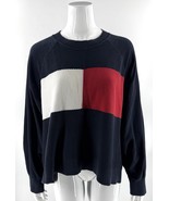 Tommy Hilfiger Sweater Size XXL Cotton Cropped Slouchy Y2K Navy Red Whit... - $602.13 MXN