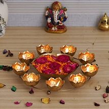 Tealight Candle Holder 9 Lotus Diya Shape urli Bowl for Home and Pooja Decor - £43.97 GBP