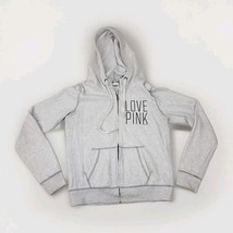 Pink Victoria&#39;s Secret Hoodie Women&#39;s M Gray Full Zip Long Sleeve Love Pink - $467.23 MXN