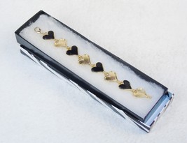 Fashion Jewelry Charm Bracelet ~ Black &amp; Gold Hearts, Gift Box &amp; FREE SH... - £7.66 GBP