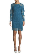 NWT Womens Nanette Lepore L/S Poetic Love Teal Ruffle Trim Lace Shift Dress Sz 8 - £31.31 GBP