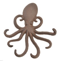 Cast Iron Wall Hook Octopus With 6 Hooks Rust Brown Key Hanger Ocean 6.75&quot; T - £10.63 GBP