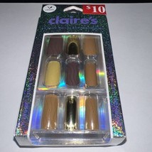 24pc Claire&#39;s Fake False Press On Glue On Nails Vegan Gold Brown - $9.90