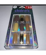 24pc Claire&#39;s Fake False Press On Glue On Nails Vegan Gold Brown - $185.58 MXN