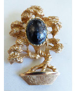 VTG Gold Tone Oval Stone Bonzai mini tree Brooch  Pin - £19.78 GBP