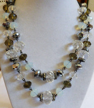 Two Strand Clear &amp; Moonstone &amp; Topaz Color Crystal Beaded link necklace ... - $38.61