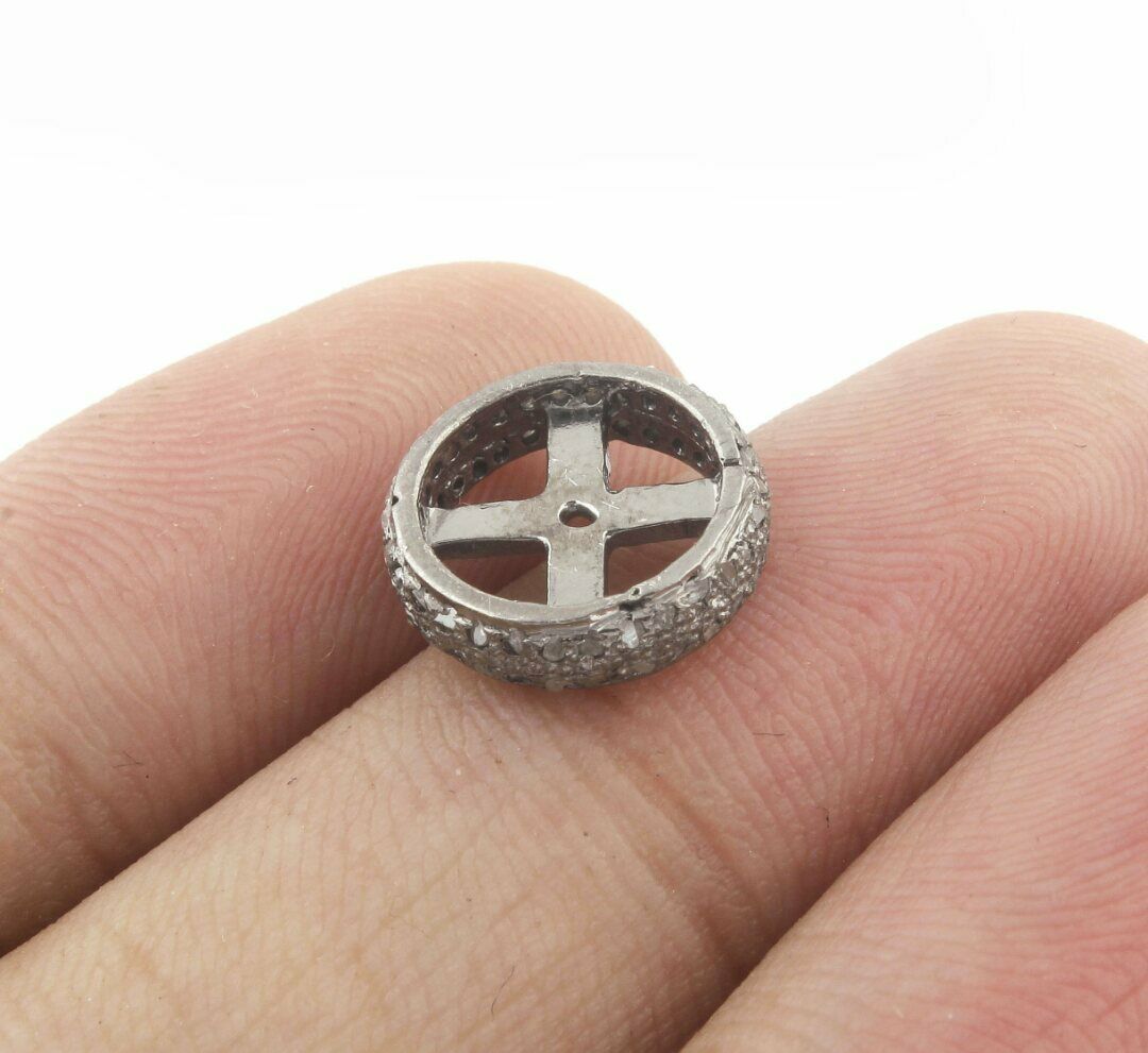925 Sterling Silver Pave Diamond Spacer Beads Wheel Rondelles Diamond Fi... - $28.75+
