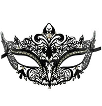 Black Laser Cut Venetian Mask Masquerade Prom Metal Filigree Crystals - £15.26 GBP