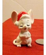 Vintage Lefton Miniature White Christmas Mouse Singing with Santa Hat Fi... - £17.06 GBP