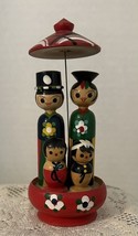 Vtg Wooden Hand Painted Asian Family Umbrella MCM - $17.81