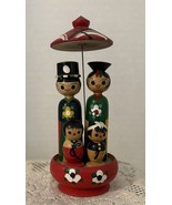 Vtg Wooden Hand Painted Asian Family Umbrella MCM - $17.81